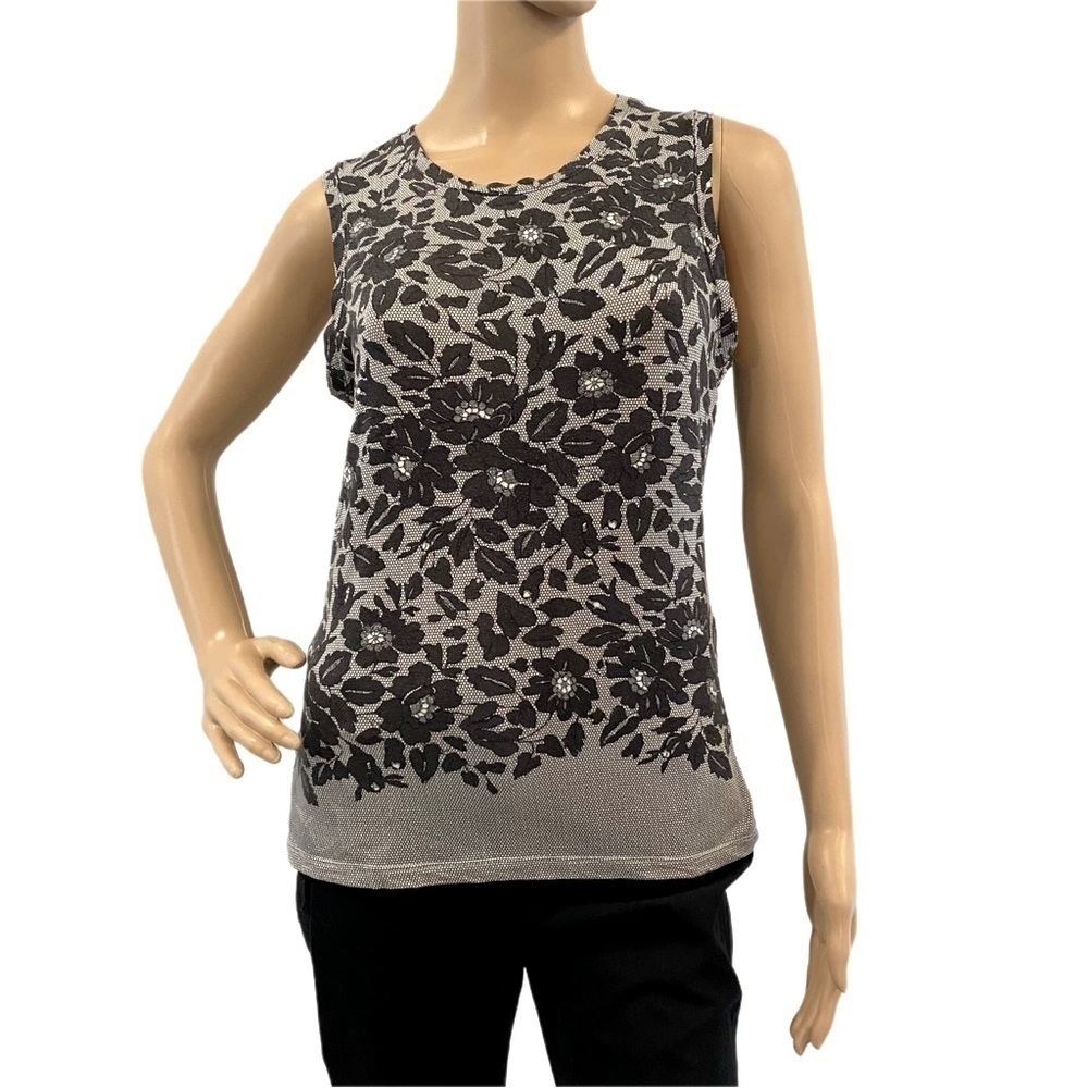 ⭐️ ISAAC Mizrahi x Target Gray Black Floral Print Tencel Sleeveless Tank Small